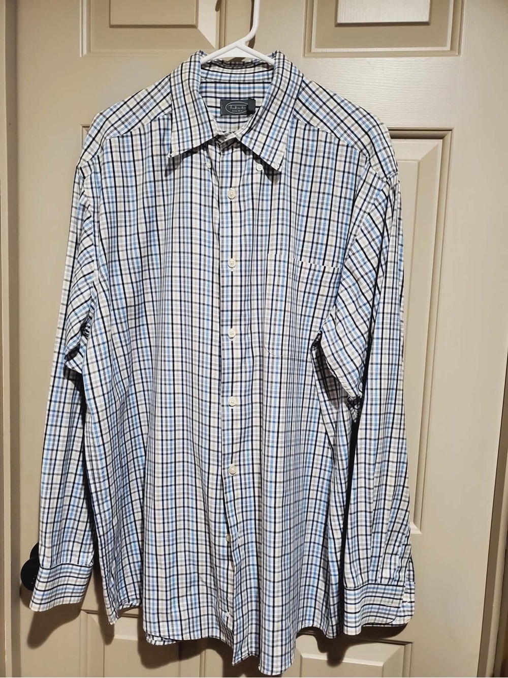 Talbots Men's Long-Sleeve Plaid Button-Up Shirt - Blue & White